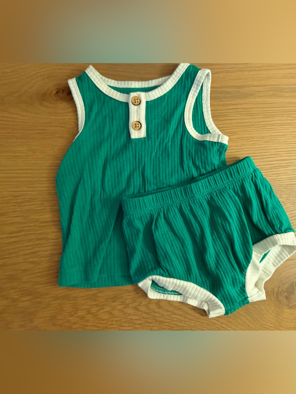 Cat & Jack Teal Ribbed Tank and Shorts Set with White Trim